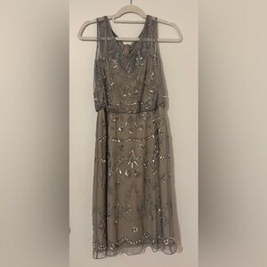 Adrianna Papell Gray and Silver Embellished Dress